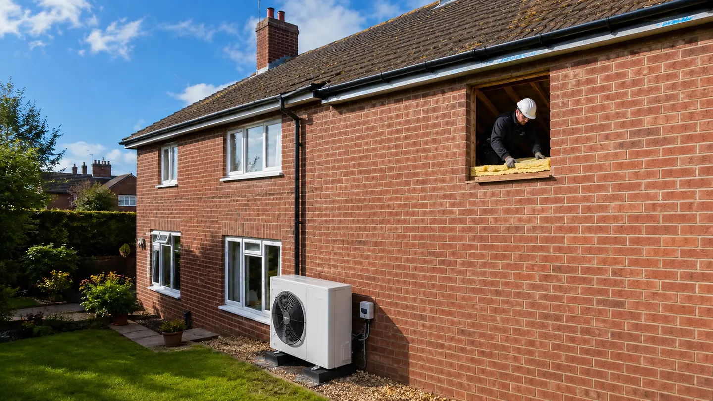 A qualified installer fitting insulation to a UK home
